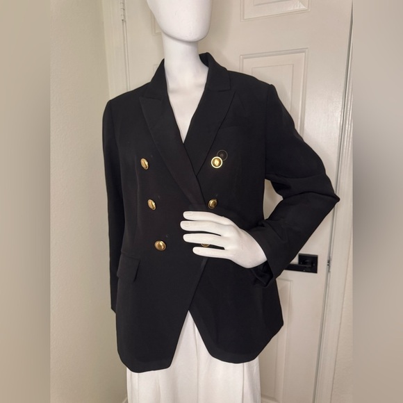EXPRESS BLACK EDITOR DOUBLE BREASTED NOVELTY BUTTON BLAZER SZ Large. - Picture 1 of 12